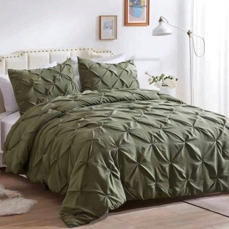 Olive green pintuck duvet set