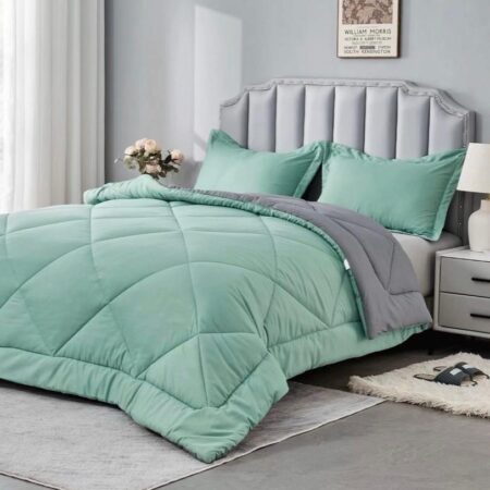 Reversible Bedding Set Green Super Soft Breathable Fabric 1 Duvet, 2/4 Pillowcases and Bedsheet Set, 4 by 6/ 6 by 6/ 6 by 7/ 7 by 7