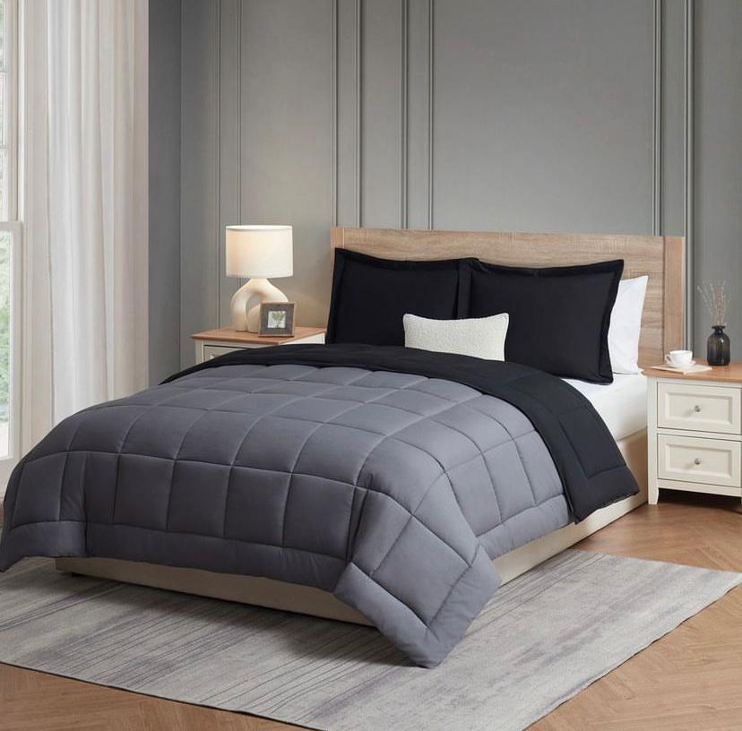 Grey and Black Reversible Duvet Set - All Season and Lightweight Reversible Bedding Including Duvet with 2/4 Matching Pillowcases and 1 Bed sheet Bedding Sets (4 by 6, 6 by 6, 6 by 7, 7 by 7)Sizes - Image 3