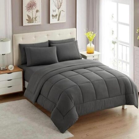 Dark Grey Duvet + 2/4 Matching Pillowcases Bedsheet Set High Quality Beautiful Fabric All Season Duvet Set (4 by 6, 6 by 6, 6 by 7, 7 by 7)