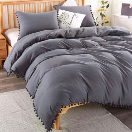 Grey Pom Pom Bedding set, High Quality Material Complete Bedding Set 4 by 6, 6 by 6, 6 by 7, 7 by 7 Sizes