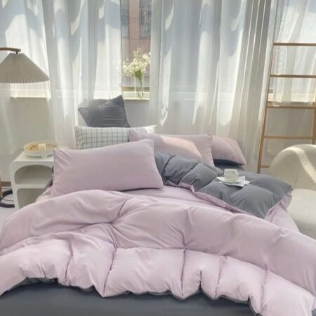 Grey Reversible Duvet + 2/4 Matching Pillowcases 1 Bedsheet Set, Soft and Body-friendly High Quality Fabric Reversible Bedding Set (Sizes: 4 by 6, 6 by 6, 6 by 7, 7 by 7)