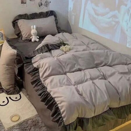 Premium Quality Executive Grey Duvet Set - Soft Ruffle Skirt 5-7 Pieces (1Duvet 1Duvet Cover 1Bedsheet and Matching Pillowcases 4 by 6, 6 by 6, 6 by 7, 7 by 7)