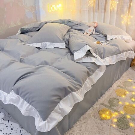 Grey Executive Ruffle Duvet Cover 4 by 6, 6 by 6, 6 by 7, 7 by 7 Sizes - Hotel Quality Super Soft and Breathable Ruffles Bedding Set Including Duvet Cover, Double Padded Thick Duvet, 1 Bedspread and 2/4 Matching Pillowcases Set