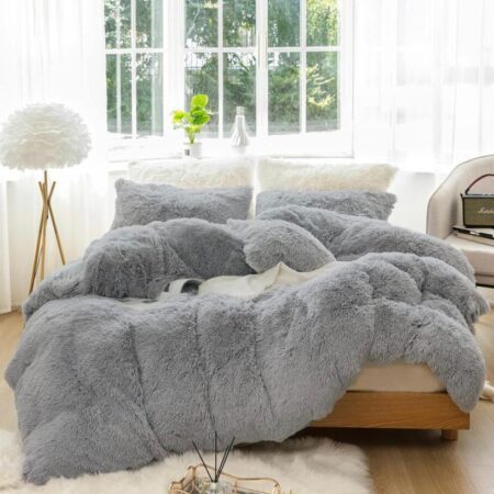 Faux Fur Shaggy Ultra Soft and Plush Duvet Set - Warm and Breathable Crystal Velvet Duvet Set (1Fluffy Faux Fur Duvet with 2- 4 Faux Fur Matching Pillowcases and Bedspread Set) (4 by 6, 6 by 6, 6 by 7, 7 by 7)|Grey