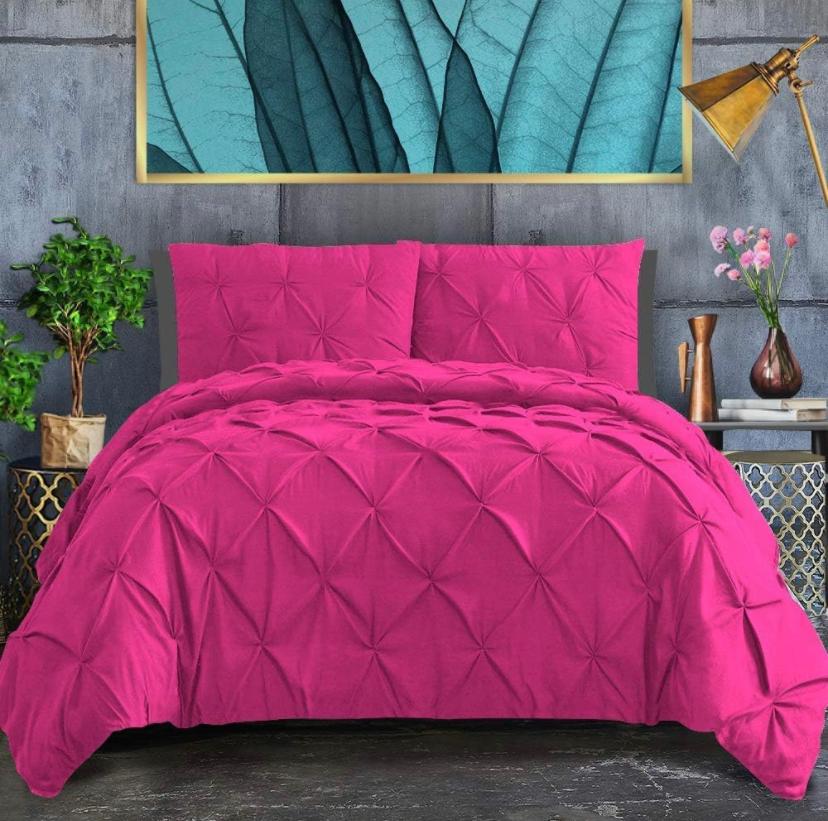 Soft Pinch Pleated Pintuck Duvet Set, 4 by 6, 6 by 6, 6 by 7, 7 by 7 All Season, High Quality Fabric and Washable Pintuck Duvet with Matching Bed sheet and Pillowcases Set (Hot Pink) - Image 3