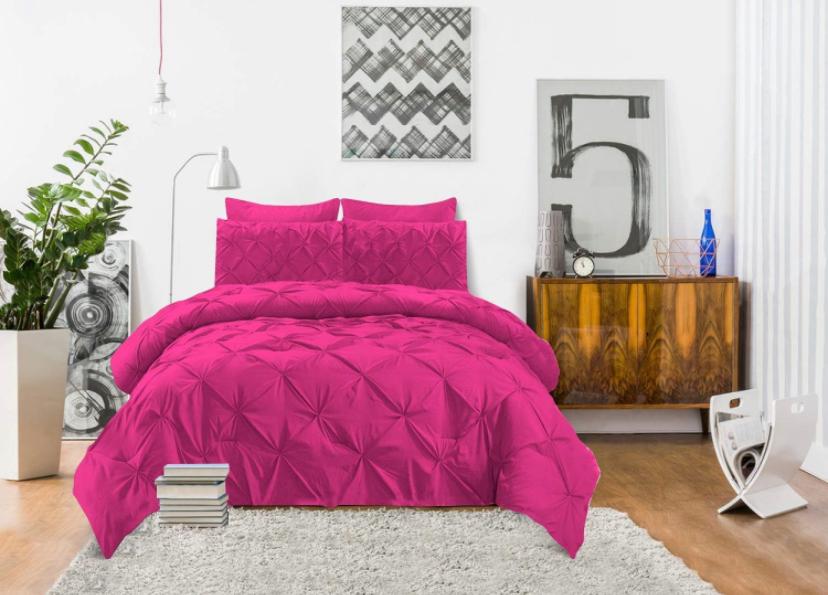 Soft Pinch Pleated Pintuck Duvet Set, 4 by 6, 6 by 6, 6 by 7, 7 by 7 All Season, High Quality Fabric and Washable Pintuck Duvet with Matching Bed sheet and Pillowcases Set (Hot Pink) - Image 4