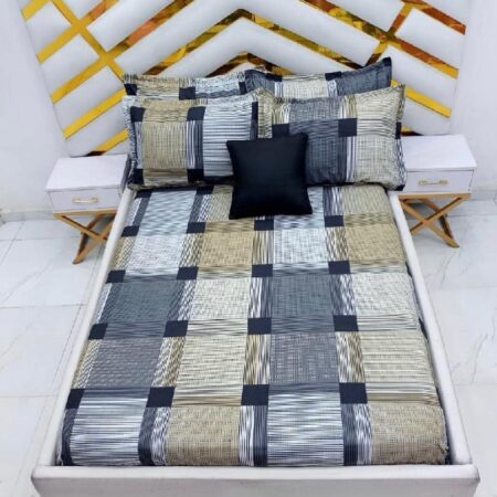 Geometric Print 7 By 7 Bedsheet Set, Premium Cotton Intrigue Patterned Bedsheet Set, Intrigue Printed Bedsheet with 4 Pillowcases Set