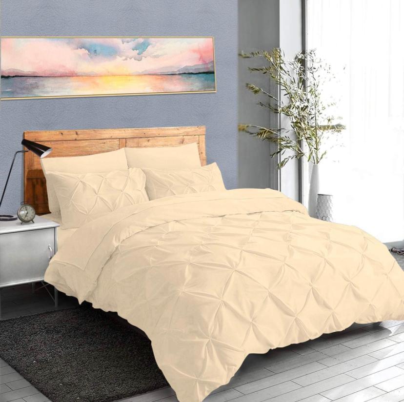 Soft Pinch Pleated Pintuck Duvet Set 4by6/ 6by6/ 6by7/ 7by7 Size All Season Soft, High Quality Pintuck Duvet with 1 Bedspread and 2/4 Pillowcases Set (Ivory)