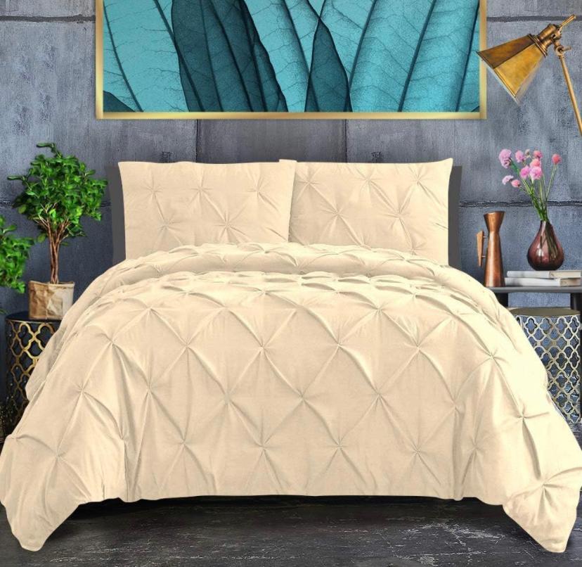Soft Pinch Pleated Pintuck Duvet Set 4by6/ 6by6/ 6by7/ 7by7 Size All Season Soft, High Quality Pintuck Duvet with 1 Bedspread and 2/4 Pillowcases Set (Ivory) - Image 3
