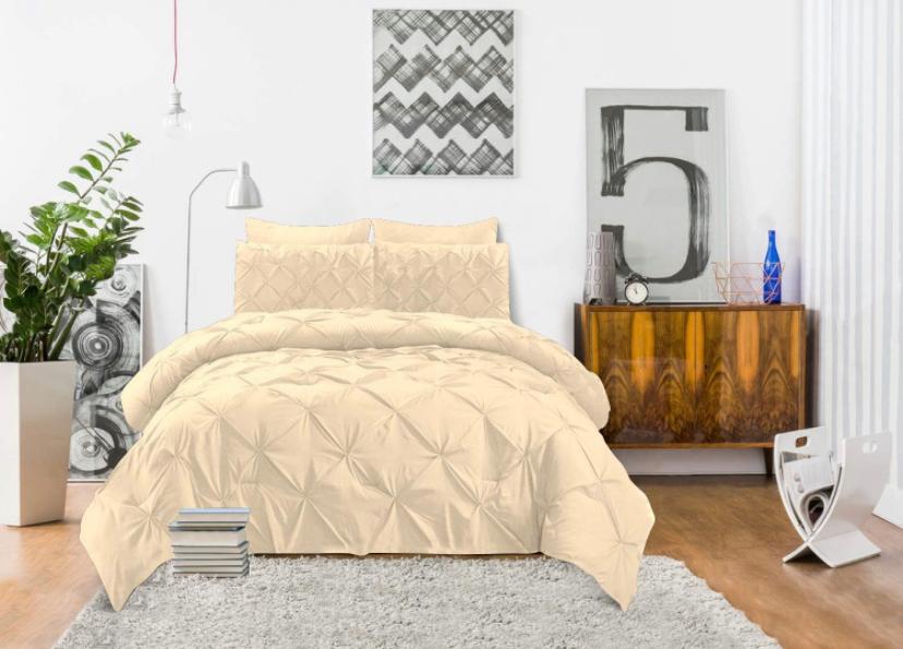 Soft Pinch Pleated Pintuck Duvet Set 4by6/ 6by6/ 6by7/ 7by7 Size All Season Soft, High Quality Pintuck Duvet with 1 Bedspread and 2/4 Pillowcases Set (Ivory) - Image 4