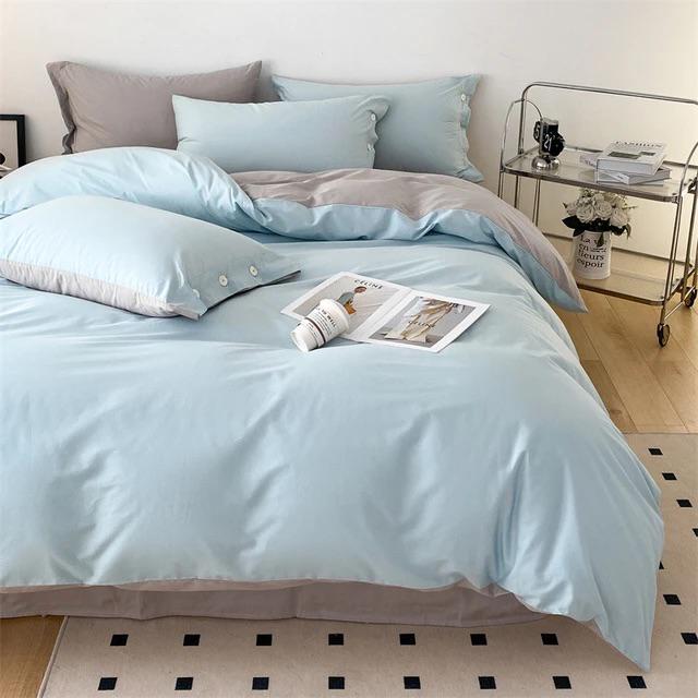 Premium Quality Cotton Complete Light Blue and Grey Duvet Set, 4-6 Pieces All Season Bedding Set(1Duvet, 1Bedsheet and Matching Pillowcases) 4 by 6, 6 by 6, 6 by 7, 7 by 7 - Image 4
