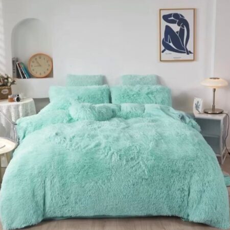 Light Blue Fur Duvet Set, Super Comfortable, Fluffy Soft and Very Lush Blue Fur Bedding Set, Sizes: 4 by 6, 6 by 6, 6 by 7, 7 by 7