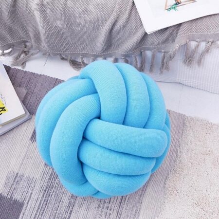 Soft Fluffy Ball Knot Throw Pillow, Handmade 3 Strand Throw Pillow Cushion for Decoration Sofa Bed Offices Room Home Decor Comfortable Light Blue Knot Pillow