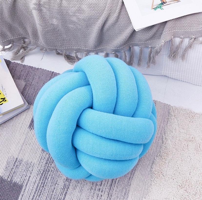 Soft Fluffy Ball Knot Throw Pillow, Handmade 3 Strand Throw Pillow Cushion for Decoration Sofa Bed Offices Room Home Decor Comfortable Light Blue Knot Pillow