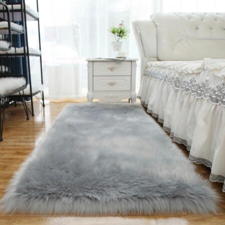 Faux Fur Fluffy Decorative Rug-Soft and Plush Fur Rug for Bedroom Living Room Dinning Rug (Round Shape, 3ft by 5ft, 4ft by 6ft, 5ft by 7ft,7ft by 10ft) Light Grey