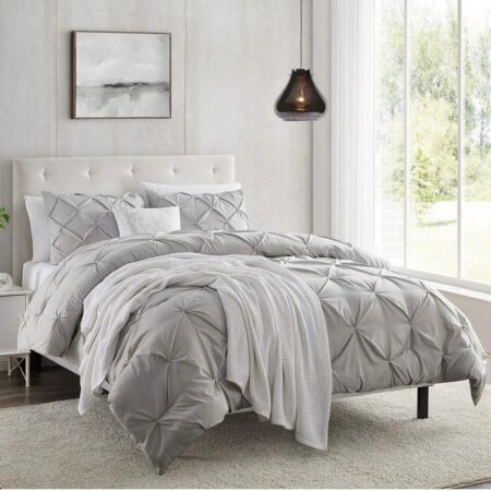 Light Grey Pintuck Duvet Set 4 by 6/ 6 by 6/ 6 by 7/7 by 7 Sizes High Quality Pinch Pleated Pintuck Duvet +Bedspread and Matching Pillowcases Set