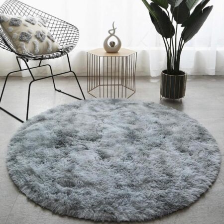 Light Grey Plush Shaggy Round Area Rug, Super Soft Circular Faux Fur Carpet for Bedroom, Living Room, Home Decor