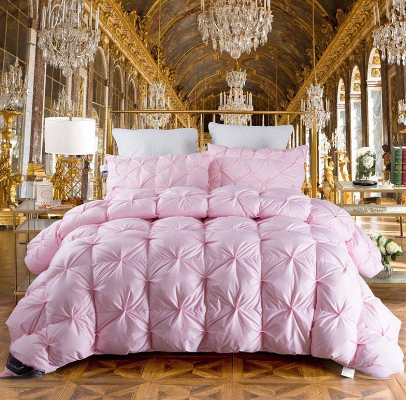 Pink Double Padded Luxurious Pintuck Duvet +Matching Pillowcases and Bedspread Set, High Quality Polish Fabric Down Pinch Pleated Pink Comforter (Sizes: 4 x 6, 6 x 6, 6 x 7, 7 x 7)