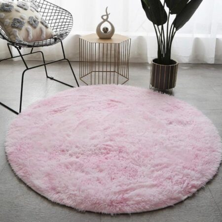 Light Pink Plush Shaggy Round Area Rug, Super Soft Circular Faux Fur Carpet for Bedroom, Living Room, Home Decor
