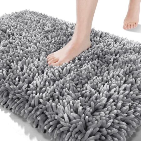 Shiny Chenille Soft and Shaggy Bath Rug - Premium Non-Slip Bath Mat, Super Absorbent and Thick (50 x 80cm) Light Purple Grey