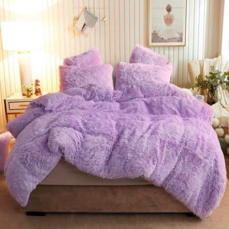 Purple Fur Duvet Set, Super Comfortable, Fluffy Soft and Very Lush Purple Fluffy Bedding Set, 4 by 6, 6 by 6, 6 by 7, 7 by 7 Sizes