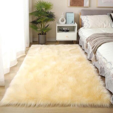 Light Yellow Faux Fur Rugs, Super Soft Decoration Plush For Living Room, Luxury Home Decor