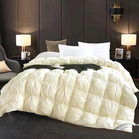 Light Yellow Double Padded Pin-tuck Duvet Set -Durable Breathable Luxurious Cotton Pinch Pleated Duvet with Matching Pillowcases and Bedsheet (4 by 6, 6 by 6, 6 by 7, 7 by 7) Sizes