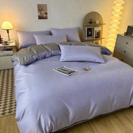 Lilac Purple Duvet Reversible Set - All Season Washable and Durable Bedding Set -Duvet +Bedsheet and 2/4 Matching Pillowcases (4 by 6, 6 by 6, 6 by 7, 7 by 7 Sizes)