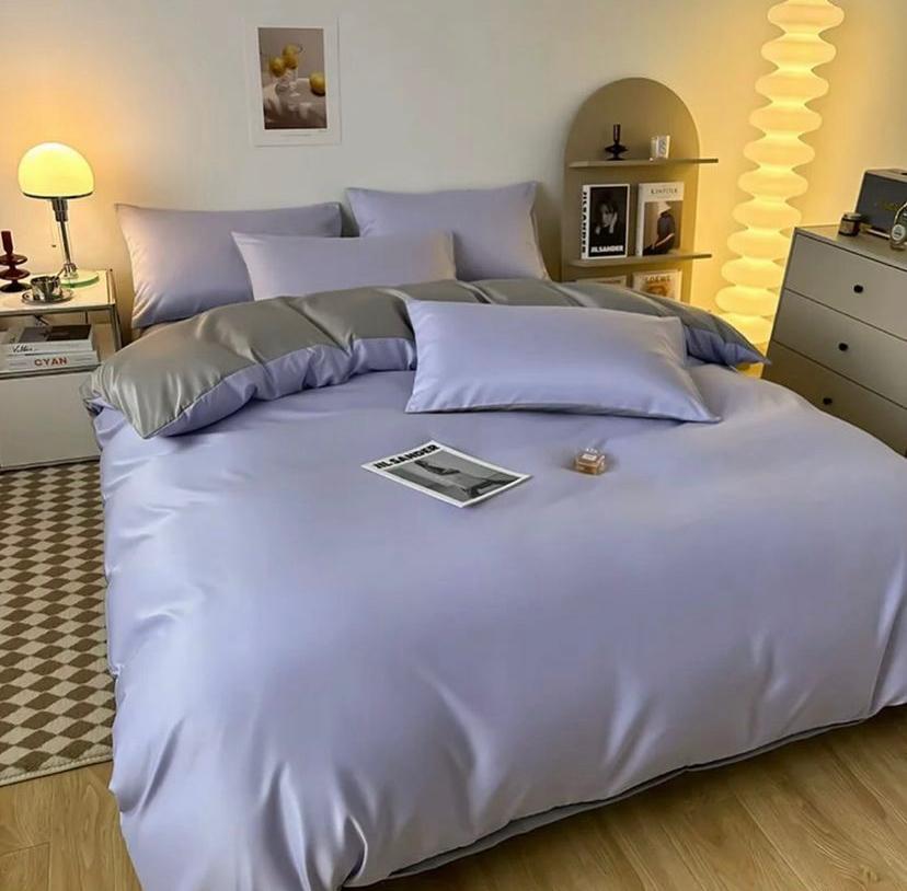 Lilac Purple Duvet Reversible Set - All Season Washable and Durable Bedding Set -Duvet +Bedsheet and 2/4 Matching Pillowcases (4 by 6, 6 by 6, 6 by 7, 7 by 7 Sizes)