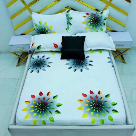 Multicolor Little Leaf Pattern Bedsheet Set, Full 4 by 6 Size Leaf Printed Bedsheet Set, Comfortable and Durable Cotton Bedsheet Set with Pillowcases