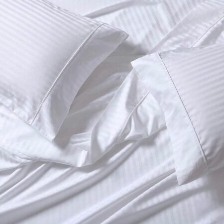 100% Cotton Stripes White Bedsheet and Pillowcases Set