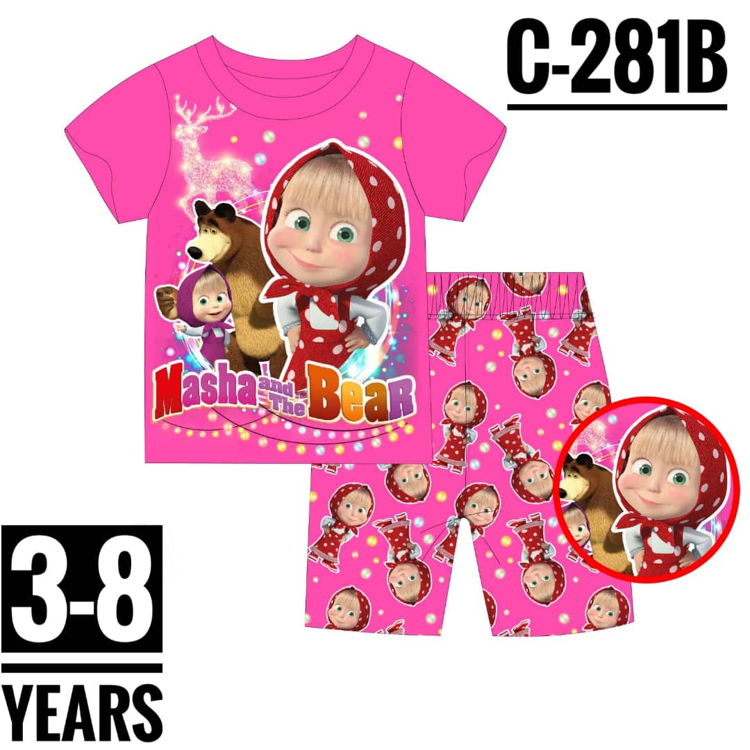 Cartoon Masha and The Bear Short Sleeves Kids and Toddlers Girls Boys Age 3-4 Pyjamas