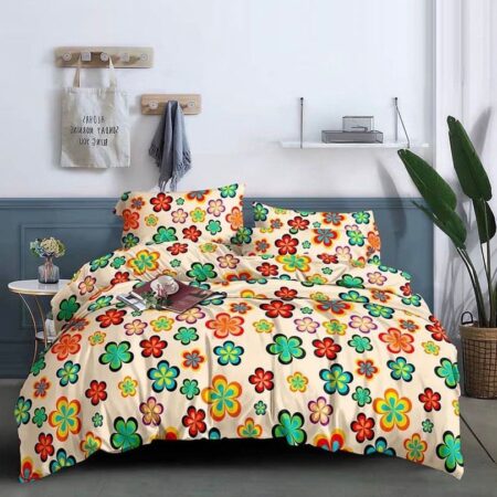 Multicolor Abstract Flower Duvet Set, Doesn't Shred Skin Friendly Finest Cotton