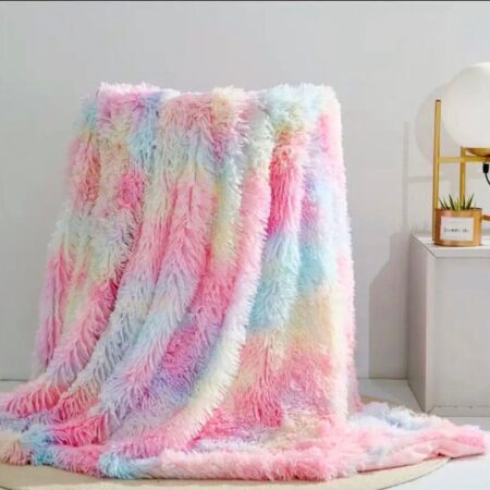 Multicolor Faux Fur Blanket Super Lush Fluffy and Comfy Blankets for Bed Sofa Couch Multipurpose