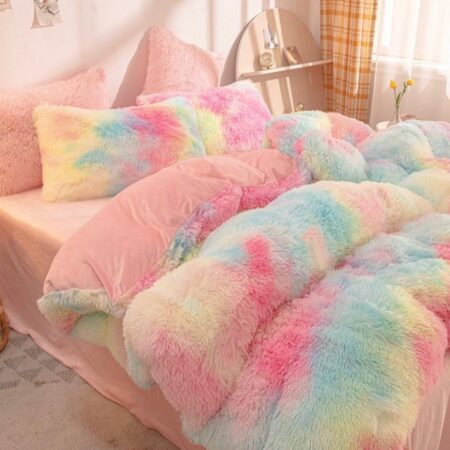 Multicolor Faux Fur Duvet Set Perfect Decor Duvet for Women and Men, Duvet +Matching Pillowcases and Bedspread (Sizes: 4 by 6, 6 by 6, 6 by 7, 7 by 7)