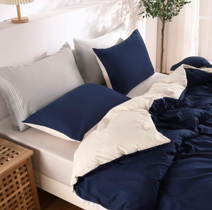 All Season Ultra Soft Reversible Duvet Set, Navy Blue/ Creme Quilted Duvet Set with Bedsheet and Pillowcases Set (4 by 6, 6 by 6, 6 by 7, 7 by 7) - Image 5