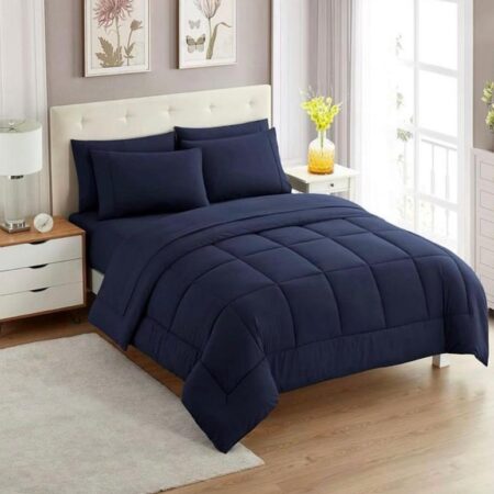 Navy Blue Duvet +2/4 Matching Pillowcases and Bedsheet Set, High Quality Beautiful Fabric All Season Duvet Set (Sizes: 4 by 6, 6 by 6, 6 by 7, 7 by 7)