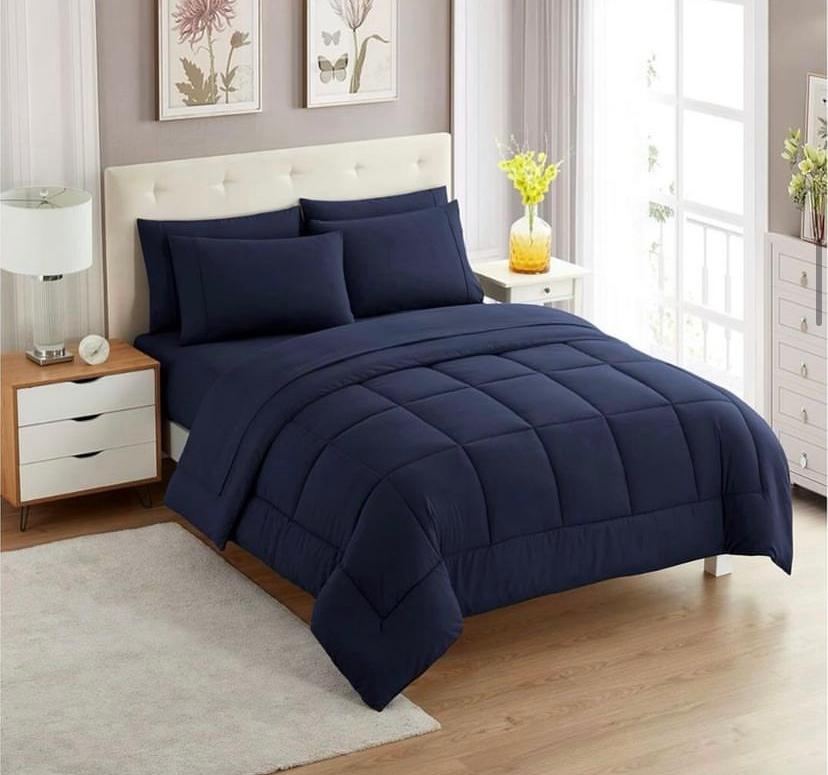 Navy Blue Duvet +2/4 Matching Pillowcases and Bedsheet Set, High Quality Beautiful Fabric All Season Duvet Set (Sizes: 4 by 6, 6 by 6, 6 by 7, 7 by 7)