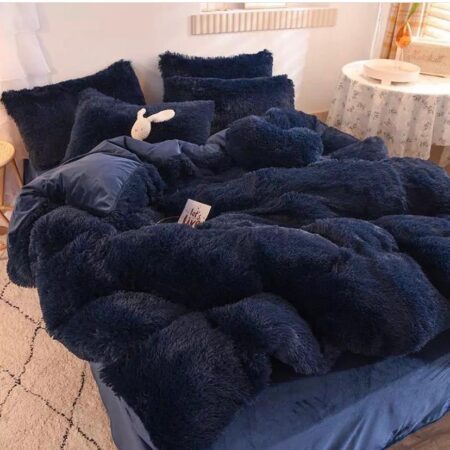Navy Blue Fur Duvet set 4 by 6, 6 by 6, 6 by 7, 7 by 7 Sizes, Super Soft Lush and Warm Navy Fur Duvet +Bedspread and Matching Pillowcases Set