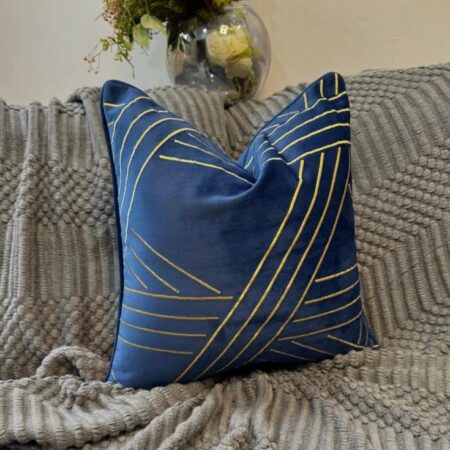 Navy Blue Gold Striped 18 by 18 Throw Pillow - Decorative Pillow and Insert, Zipper and washable Throw Pillow