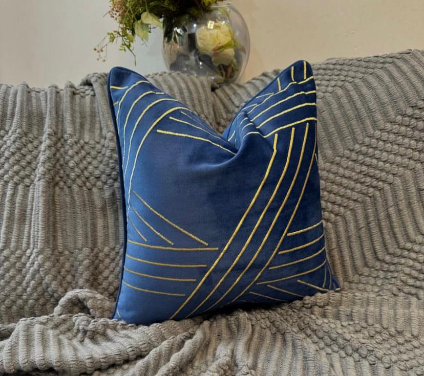 Navy Blue Gold Striped 18 by 18 Throw Pillow - Decorative Pillow and Insert, Zipper and washable Throw Pillow