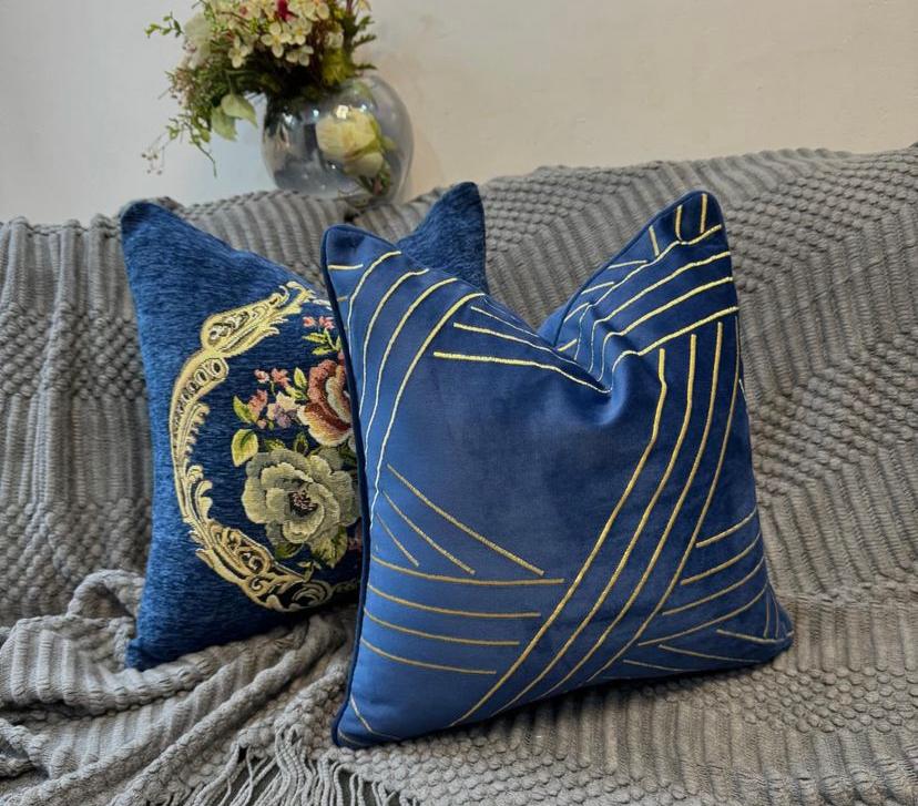 Navy Blue Gold Striped 18 by 18 Throw Pillow - Decorative Pillow and Insert, Zipper and washable Throw Pillow - Image 2