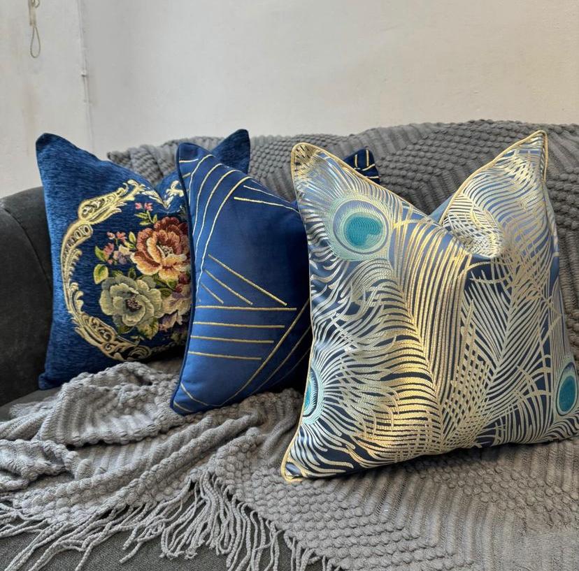 Navy Blue Gold Striped 18 by 18 Throw Pillow - Decorative Pillow and Insert, Zipper and washable Throw Pillow - Image 3