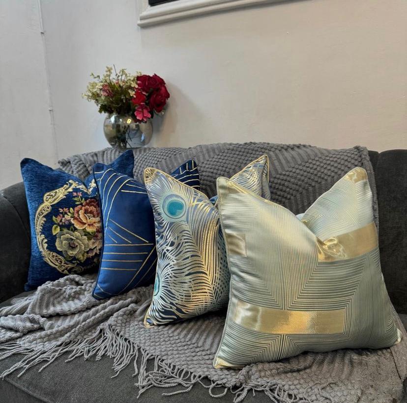 Navy Blue Gold Striped 18 by 18 Throw Pillow - Decorative Pillow and Insert, Zipper and washable Throw Pillow - Image 4