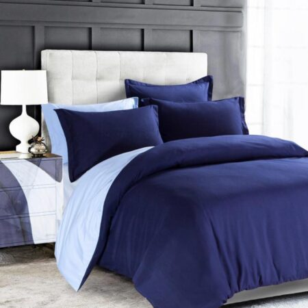 Reversible Duvet Set - Breathable and Soft, All Season Bedding Set (Matching Pillowcases and Bedspread Included) Navy Blue and Light Blue Duvet Set (4 by 6, 6 by 6, 6 by 7, 7 by 7)