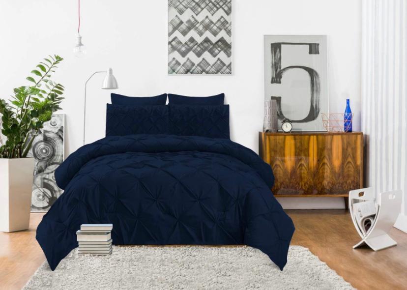 Soft Pinch Pleated Pintuck Duvet Set 4by6/ 6by6/ 6by7/ 7by7 Size, All Season Soft, High Quality Pintuck Duvet with 1 Bedspread and 2/4 Pillowcases Set (Navy Blue) - Image 4