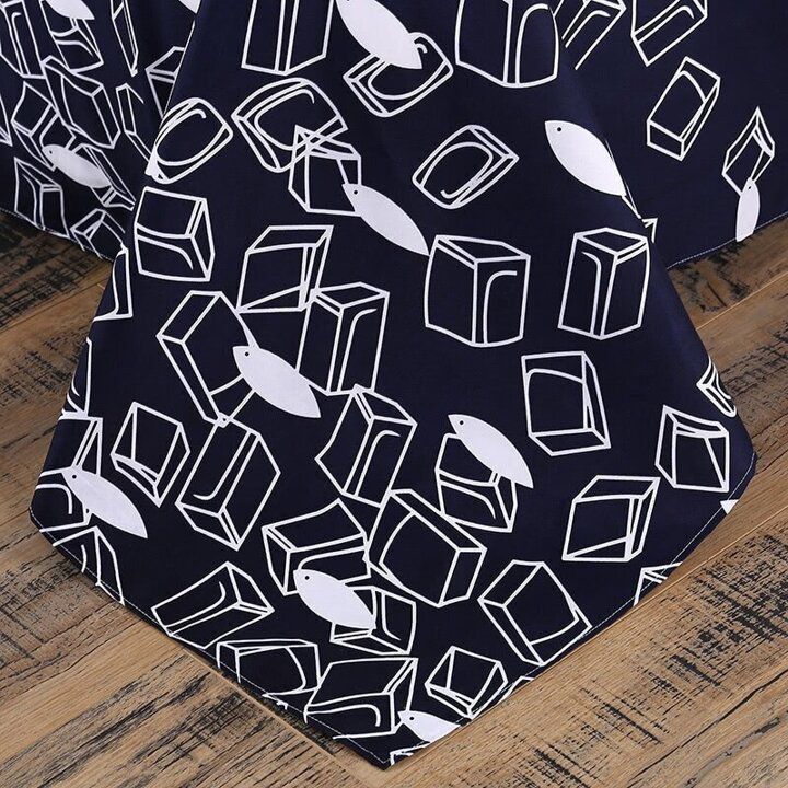 Navy Blue Duvet Set, Blue Graphic Printed Bedding Set, 1 Duvet 1Bedsheet and Matching Pillowcases Bedding Set, Durable and Washable Blue and White Duvet Set (4 by 6, 6 by 6, 6 by 7, 7 by 7 Sizes) - Image 3