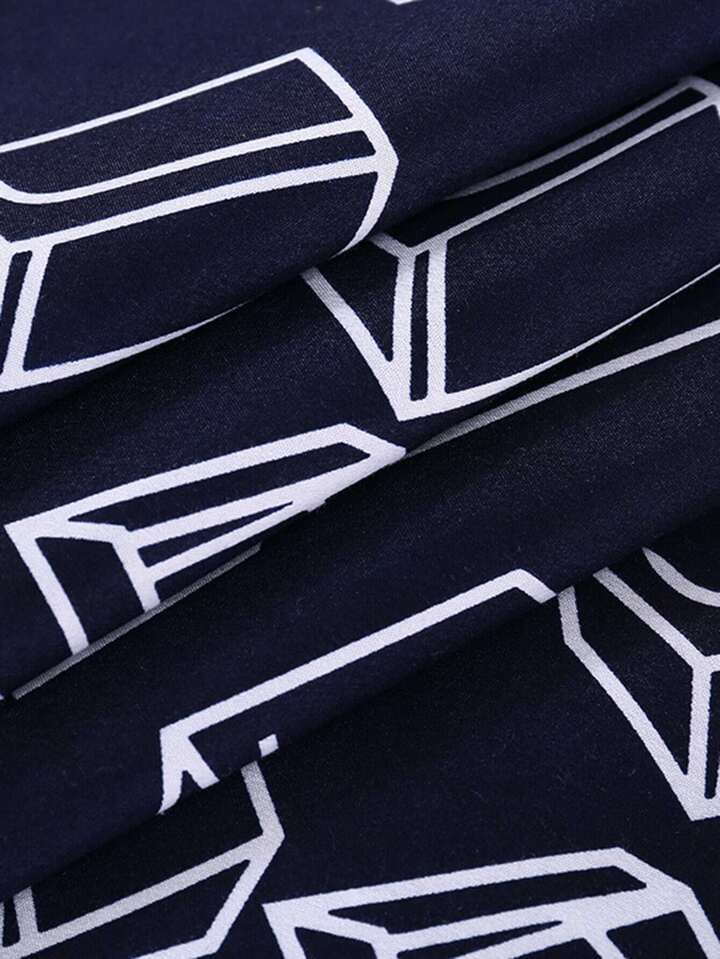 Navy Blue Duvet Set, Blue Graphic Printed Bedding Set, 1 Duvet 1Bedsheet and Matching Pillowcases Bedding Set, Durable and Washable Blue and White Duvet Set (4 by 6, 6 by 6, 6 by 7, 7 by 7 Sizes) - Image 4