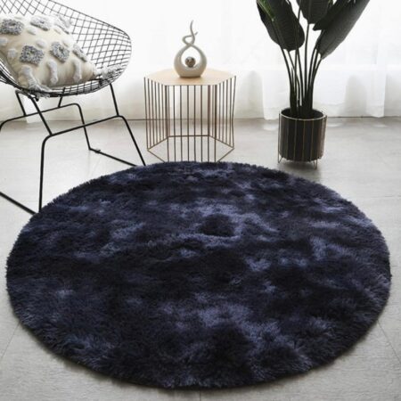 Navy Blue Dyed Plush Shaggy Round Area Rug, Super Soft Circular Faux Fur Carpet for Bedroom, Living Room, Home Decor